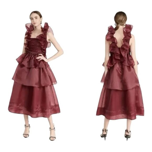 Aje Deep Red Ruffled Prom Dress - Picture 2 of 13